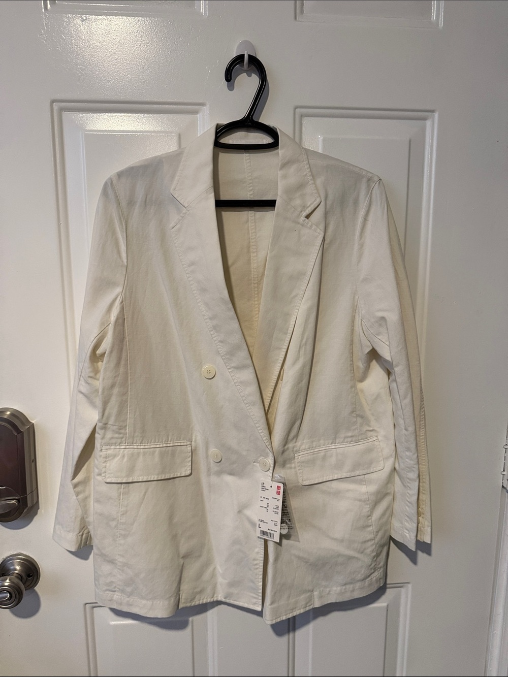Uniqlo Off-White Double-Breasted Linen Blend Blazer